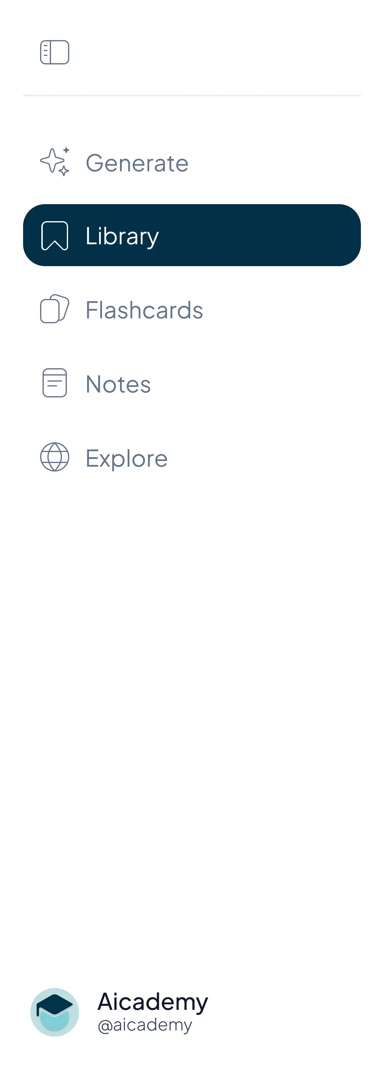 Aicademy navigation sidebar
